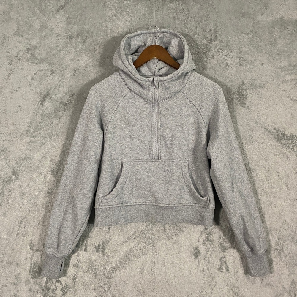 Quince Hoodie Sz XS Grey Organic Heavyweight Fleece Cropped Oversized Half Zip